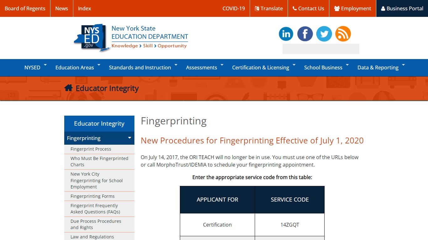 Fingerprinting | New York State Education Department