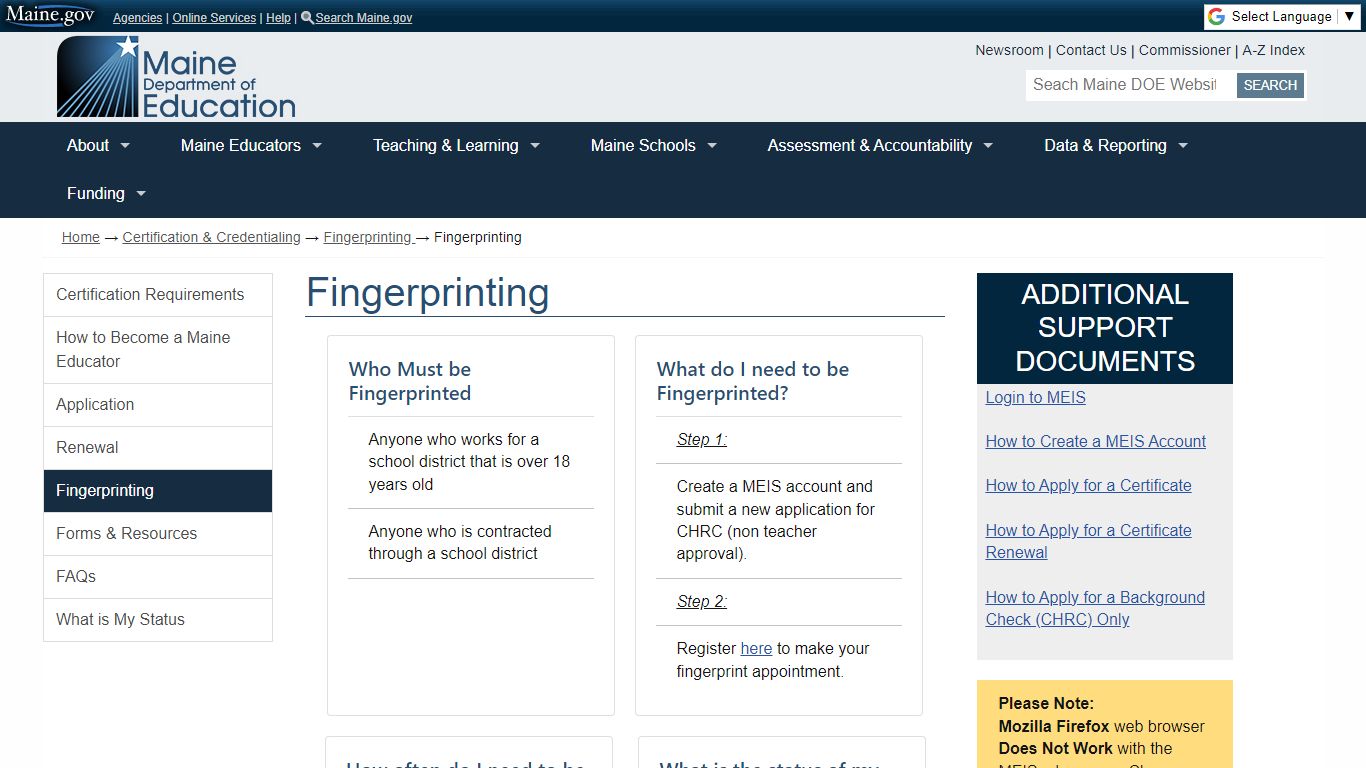 Fingerprinting | Department of Education - Maine